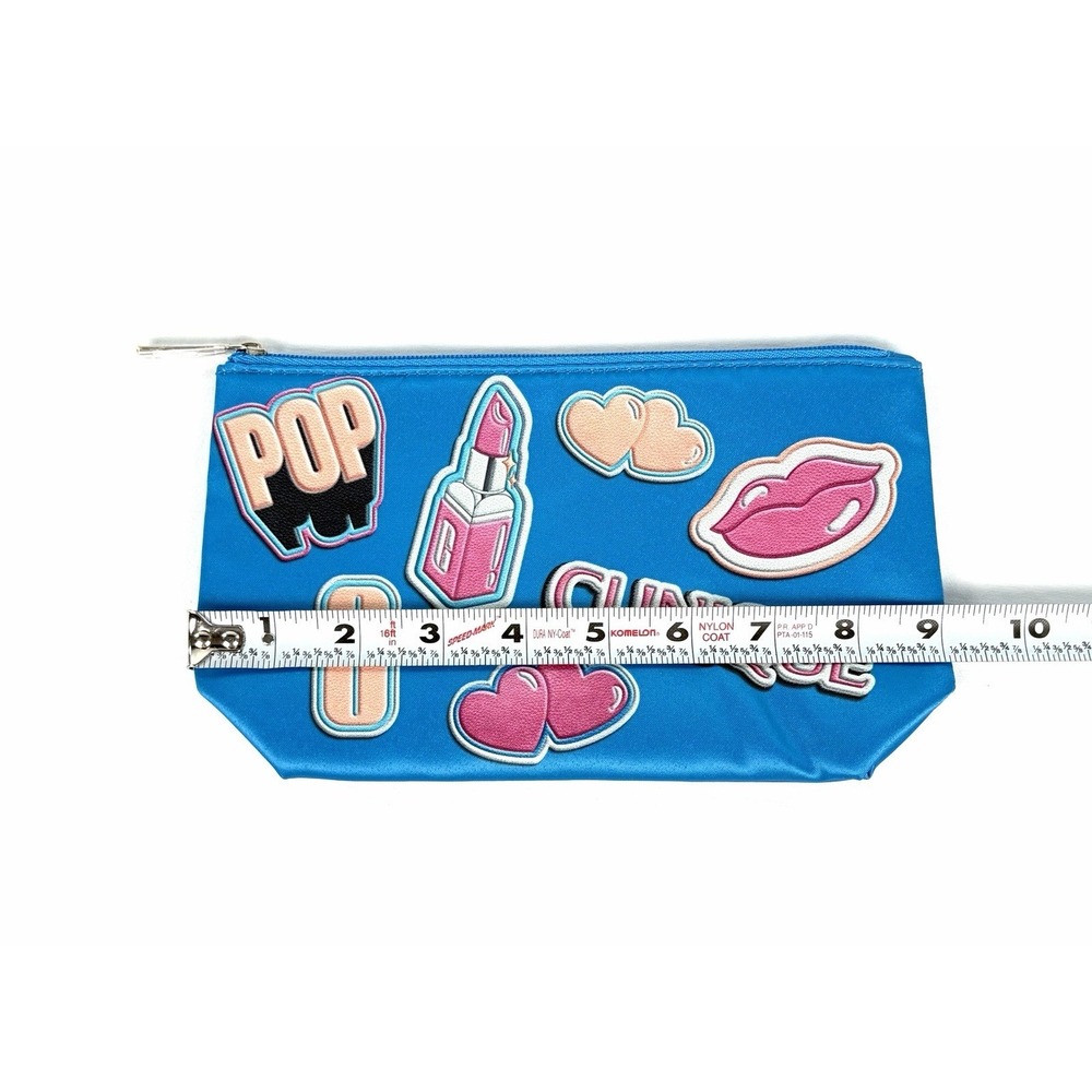 New Clinique Pop Art Cosmetic Bag Blue Zipper Makeup Pouch Travel Barbiecore - Picture 5 of 7